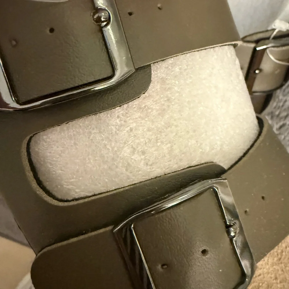 TF STAR Olive Green‎ Double Strap Slide Sandals Size 6 Cork Footbed NEW